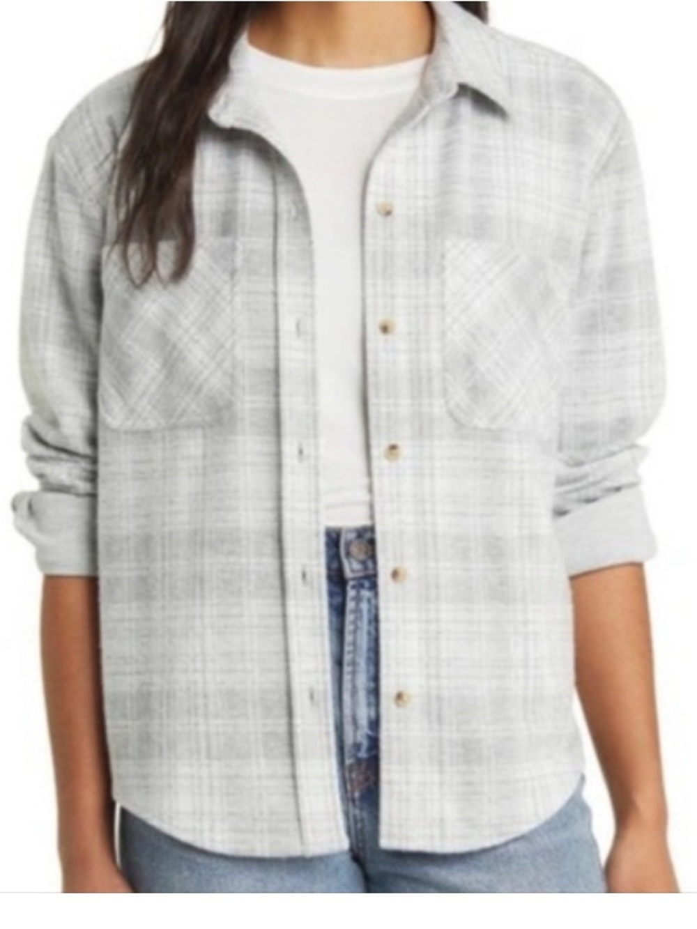 BeachLunchLounge Gray Plaid Button Down Shirt Small